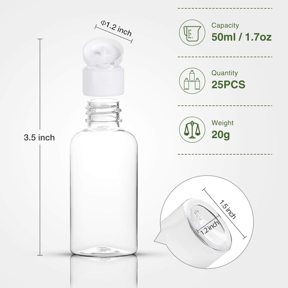 MMonDod clear 50ml travel bottle shows transparent body for quick content checks.