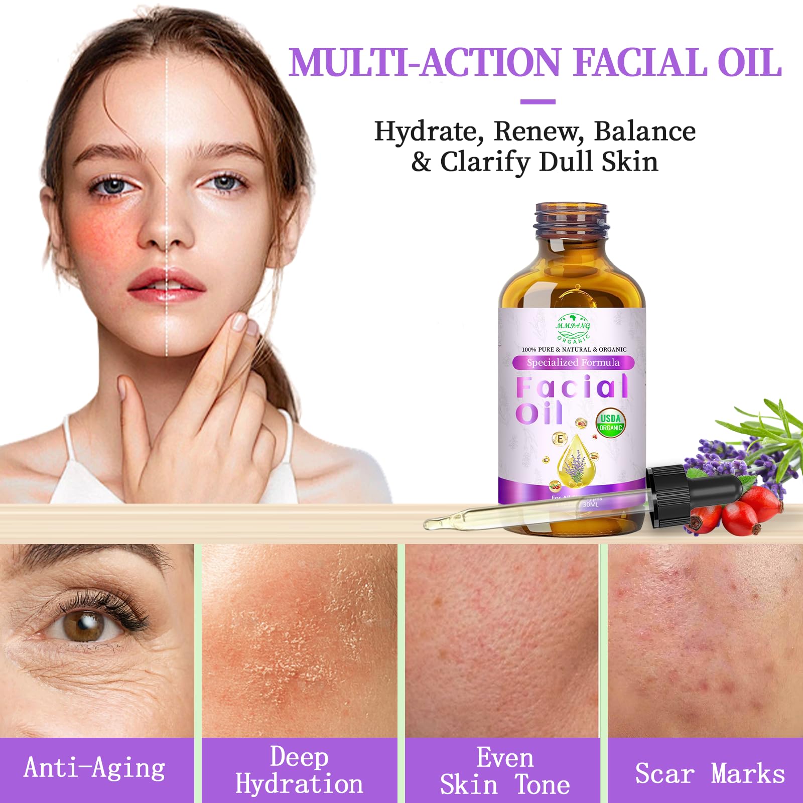 MMPANG Rosehip dropper highlights hydration and even tone for a fresh complexion.
