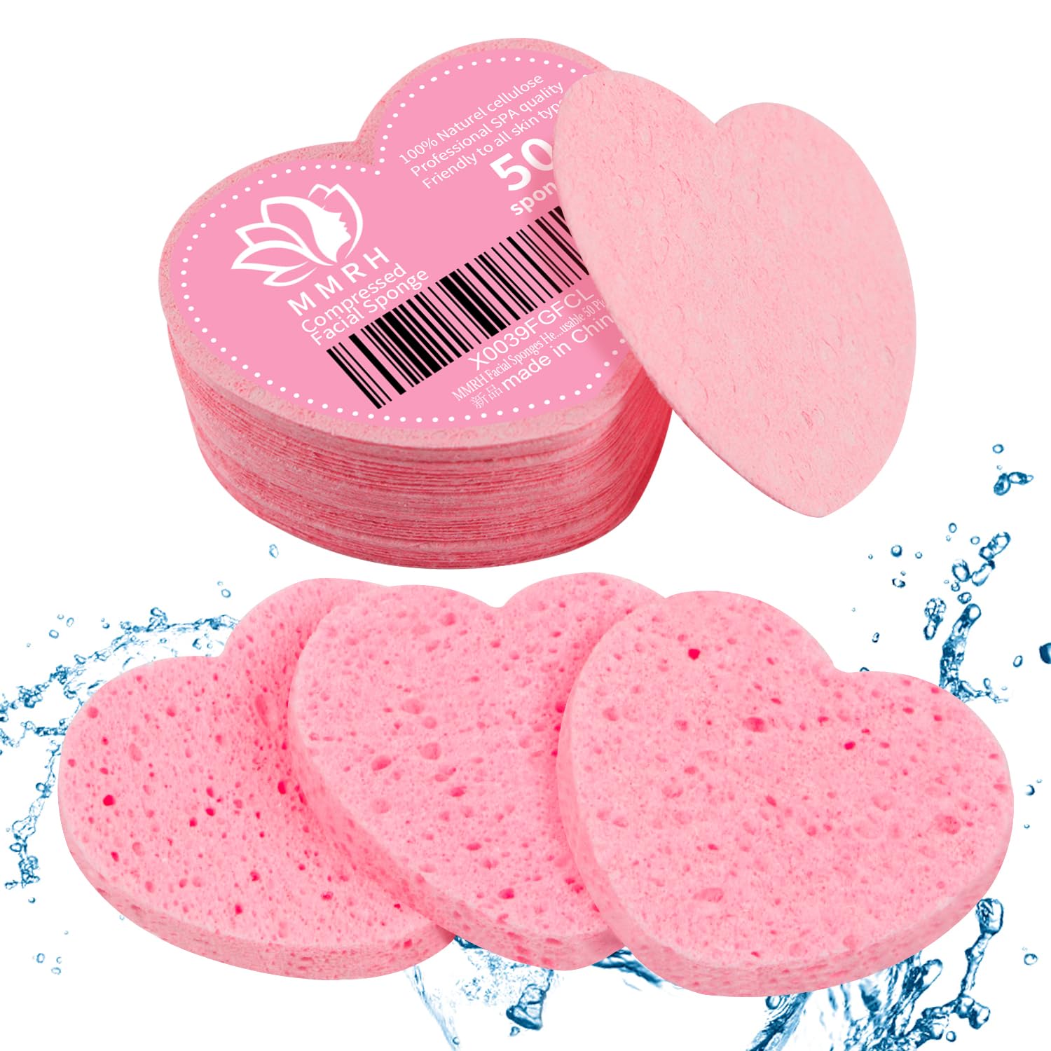 MMRH heart-shaped sponges pack of 50 for daily cleansing