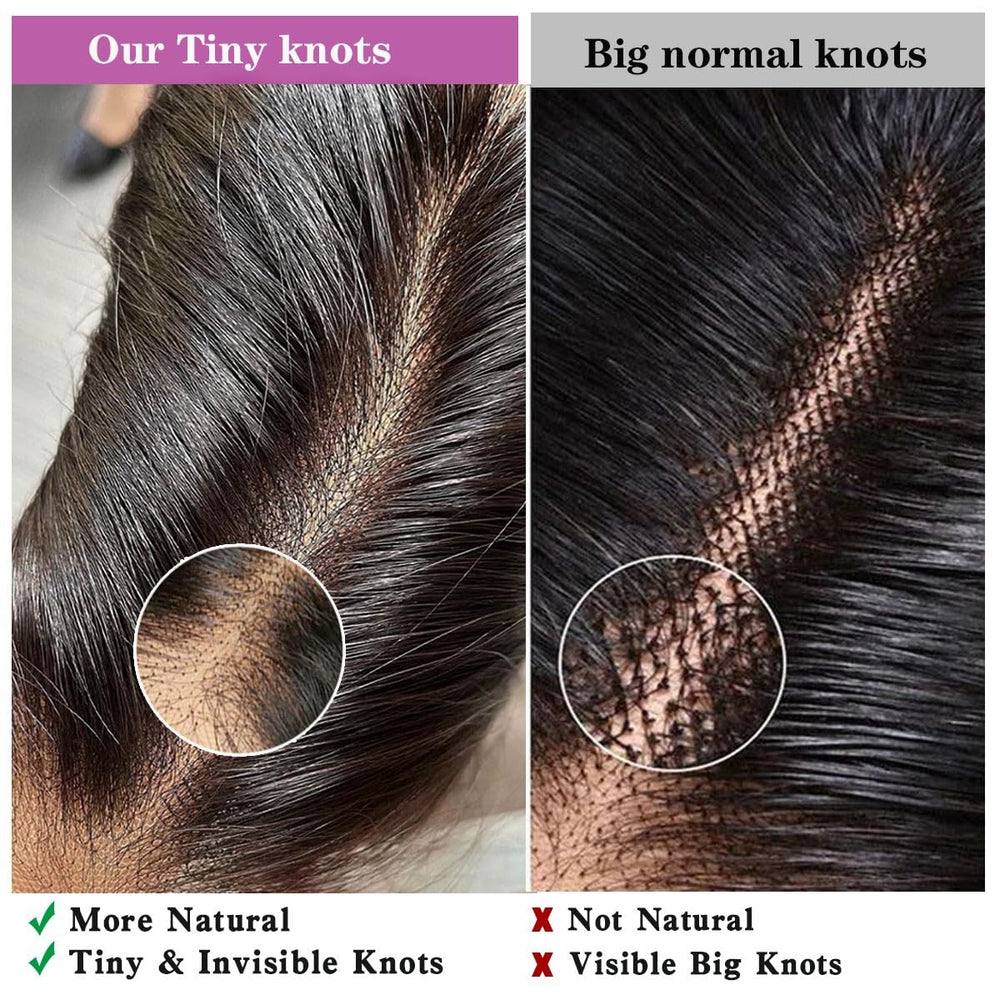 Mnador tiny knots bleached to mimic scalp growth for a natural look.