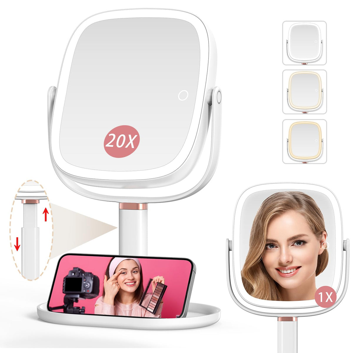 Mocado makeup mirror with lights front view for even illumination