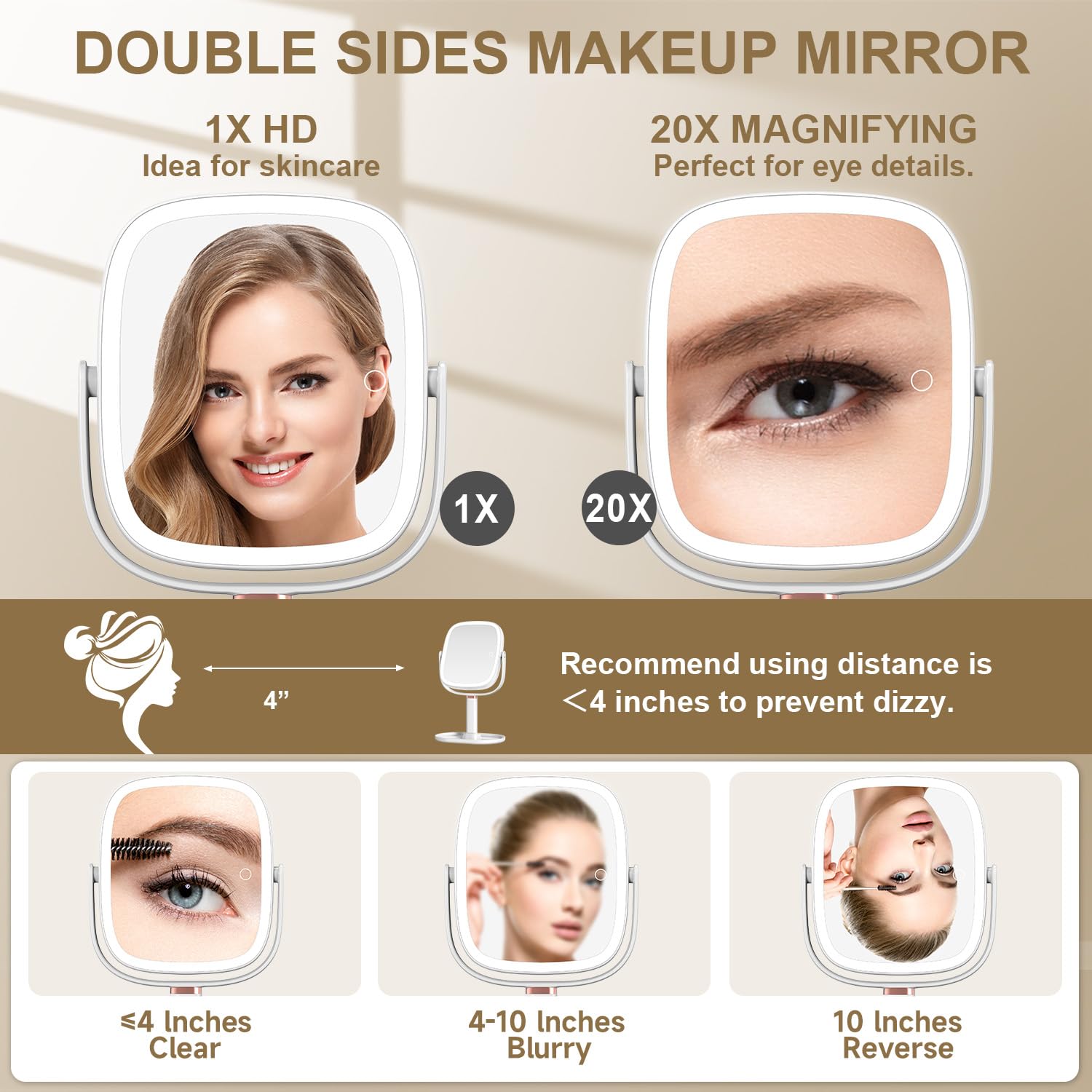Mocado makeup mirror with three lighting modes for precise color