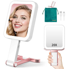 Mocado travel makeup mirror with lights shows 1x/20x views for easy detail checks