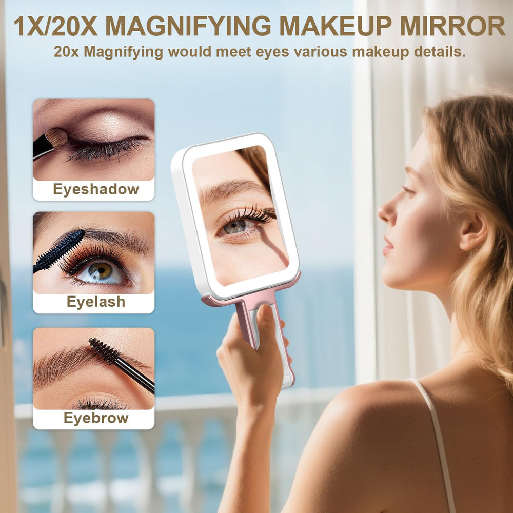 Mocado rose gold travel mirror with lights in soft tones for makeup application ease
