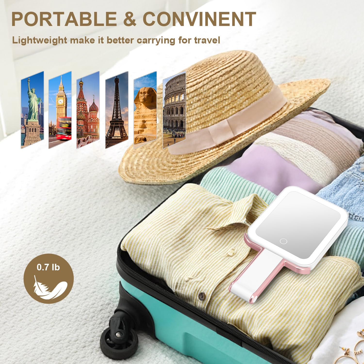 Mocado travel mirror includes a velvet pouch for safe storage