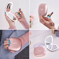Mocado USB-rechargeable mirror with rose gold finish for on-the-go power.