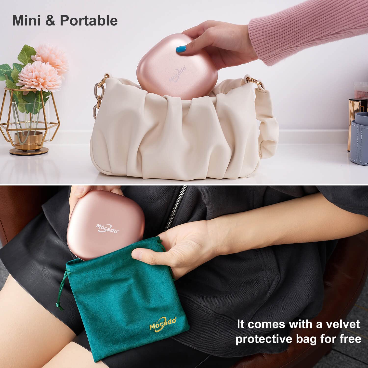 Mocado velvet storage pouch protects mirror during travel.
