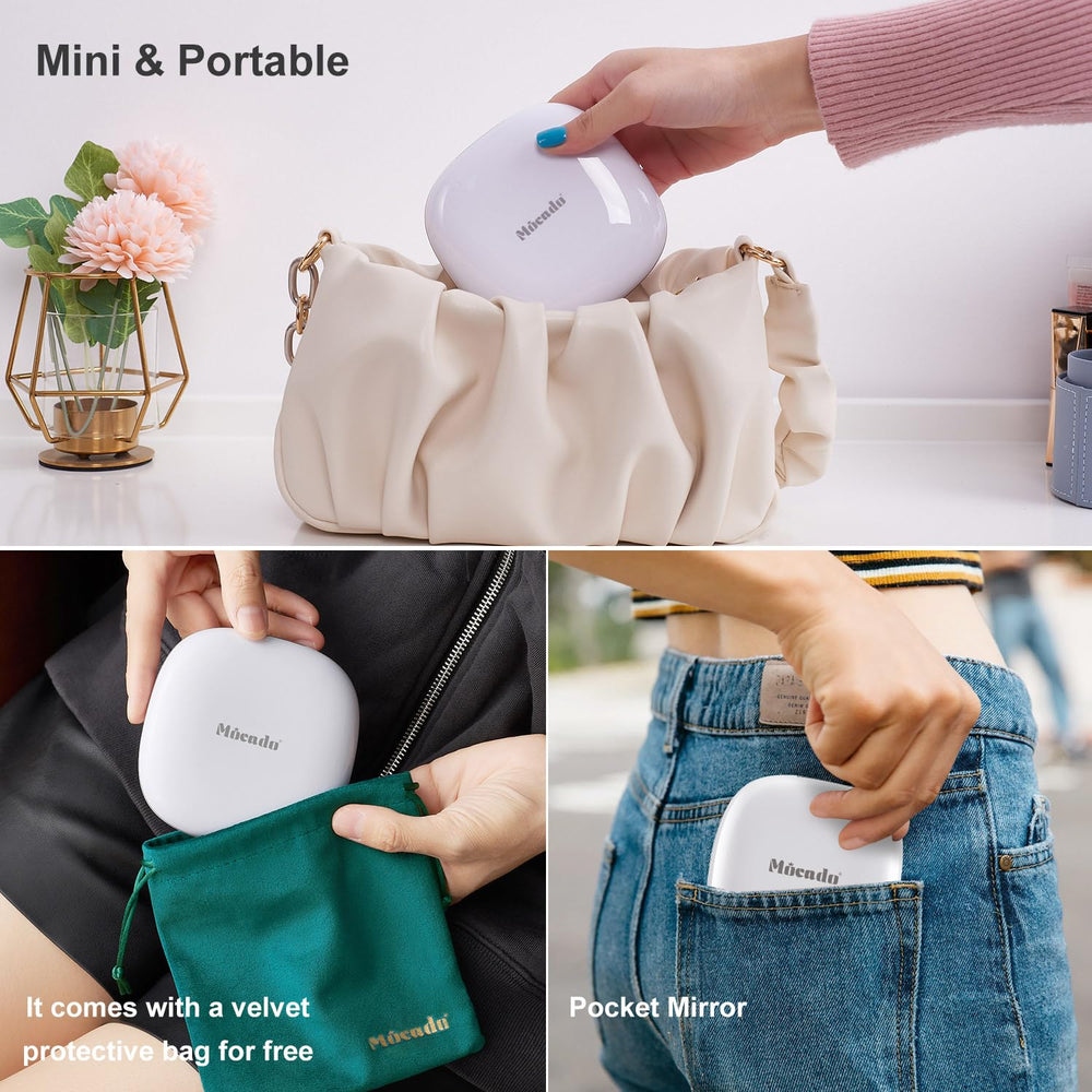 Mocado white sleek-design mirror suits modern bags and desks.