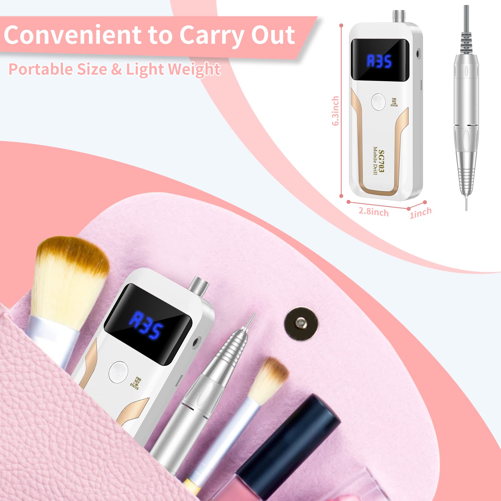 MOCOWIND cordless e-file in action for shaping acrylics