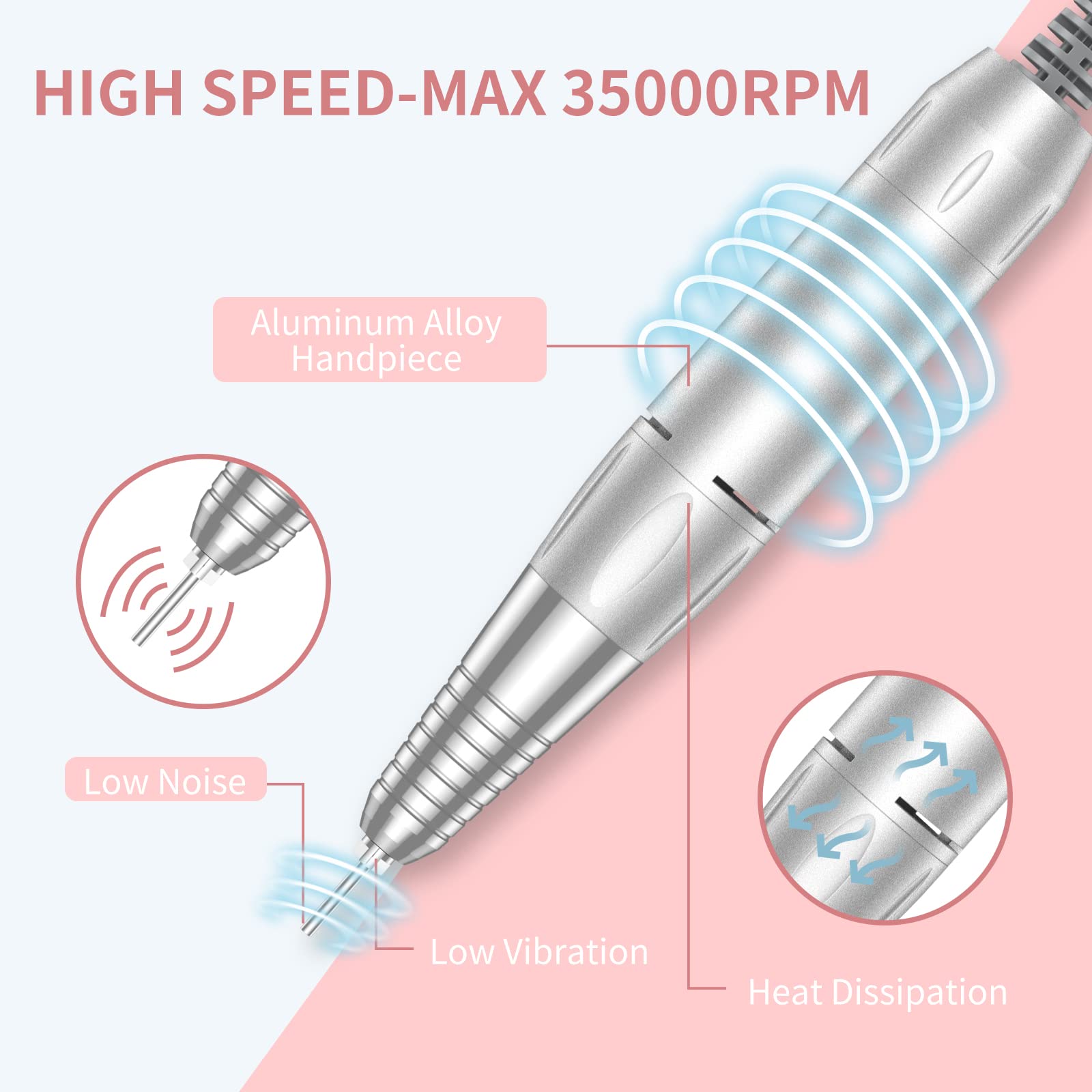 MOCOWIND ergonomic aluminum handpiece for comfortable grip.