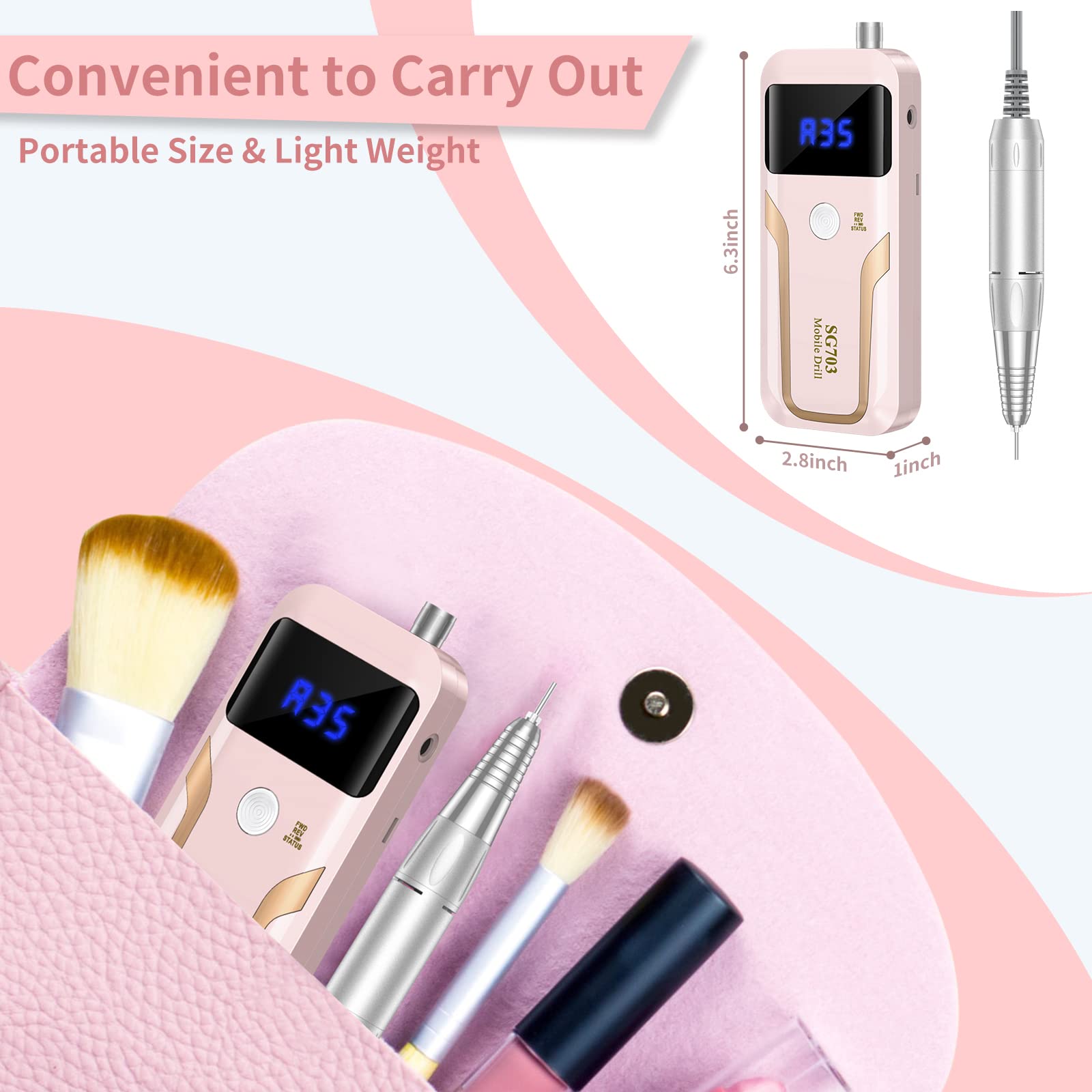 MOCOWIND nail drill LCD display with forward and reverse switch.