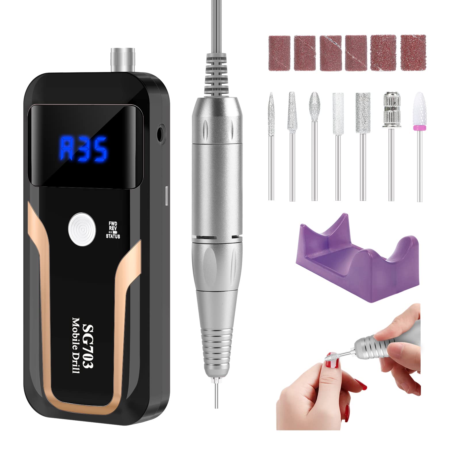 MOCOWIND portable nail drill at 35000 RPM for fast acrylic and gel prep.