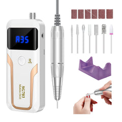 MOCOWIND portable nail drill battery view showing cordless convenience for on-the-go manicures