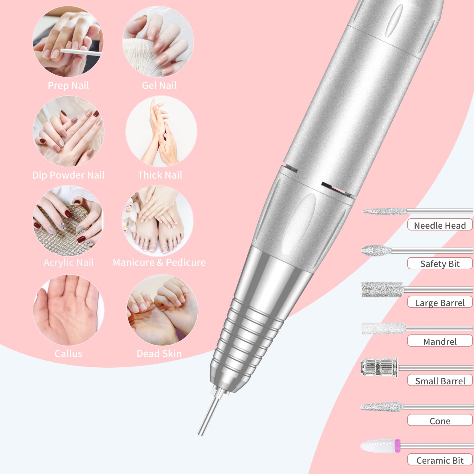 MOCOWIND compact cordless nail file with 3600mAh battery for long use.