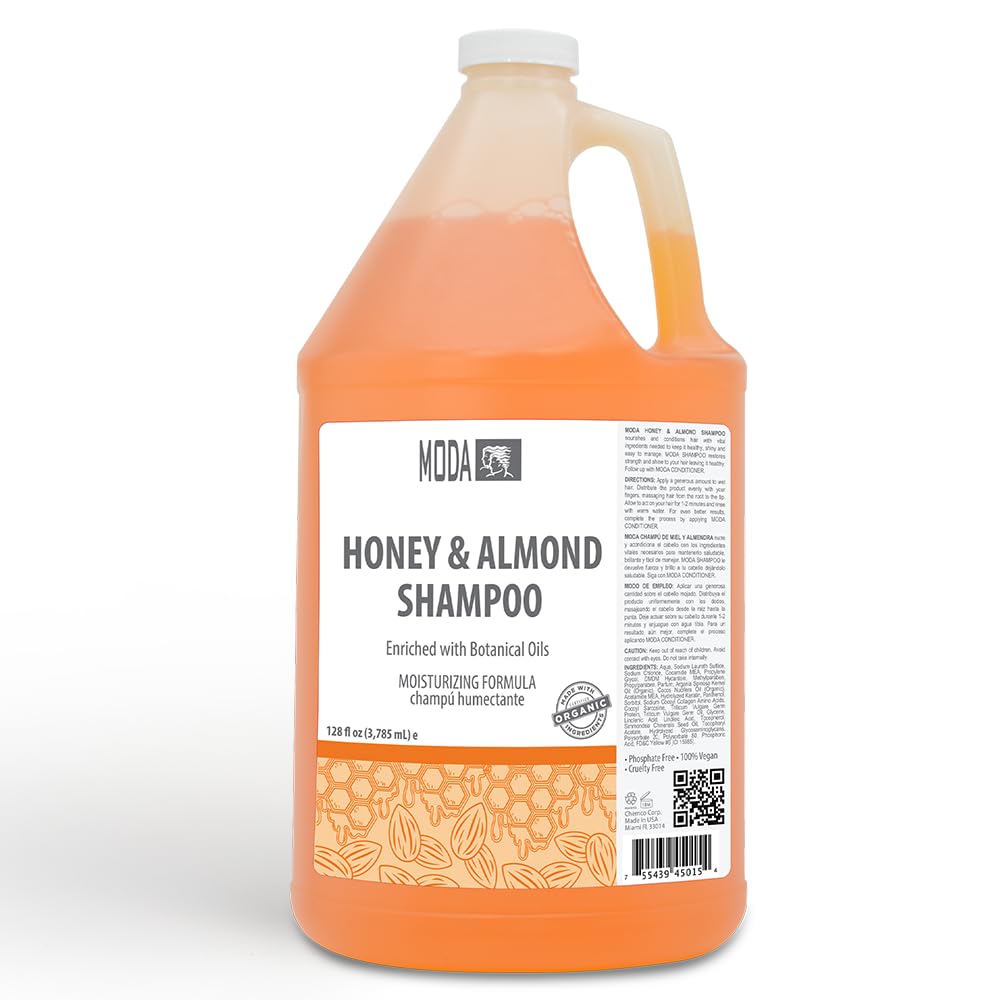 MODA Champú miel-almendra en botella 128 oz para limpieza profunda y cuidado profesional