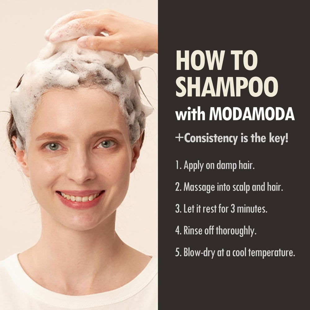 MODA MODA Zero Gray Black Shampoo shiny hair after use implying smoothness