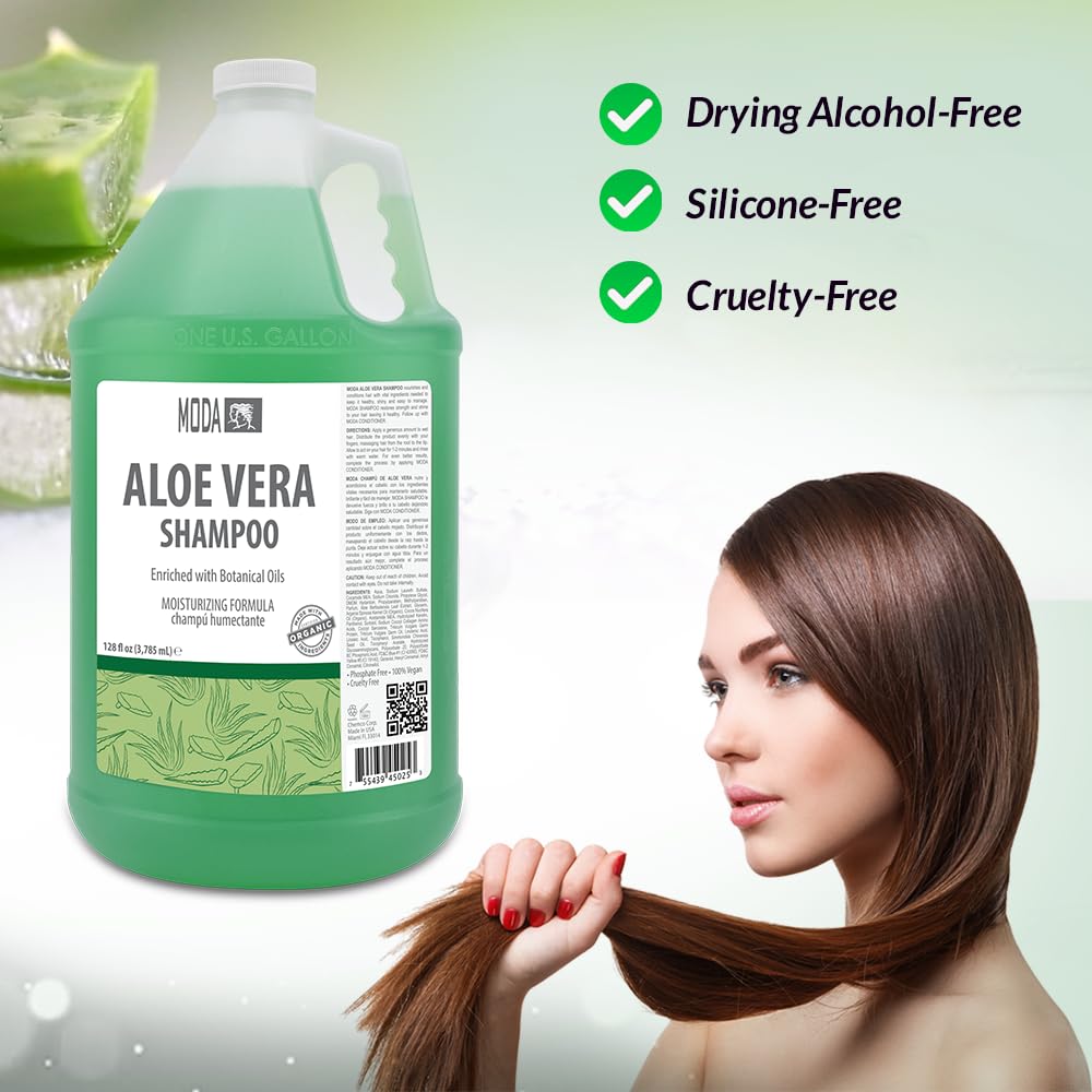MODA shampoo lather and rinse shown on hair for thorough cleansing.