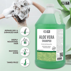 MODA Moisturizing Shampoo label closeup highlights sulfate-free and silicone-free formula.
