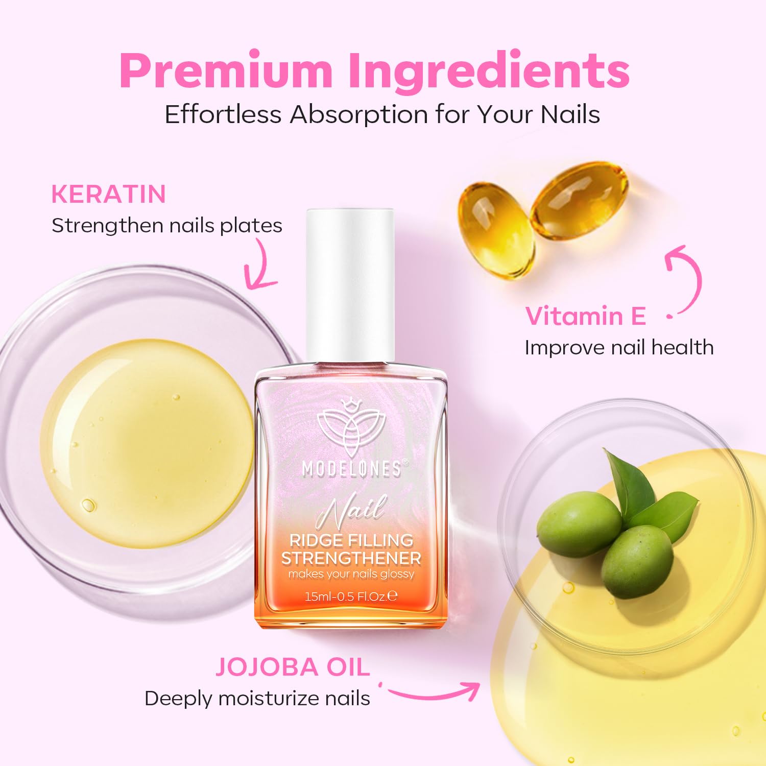 Modelones formula icons highlight 5-free ingredients for safer nail care.