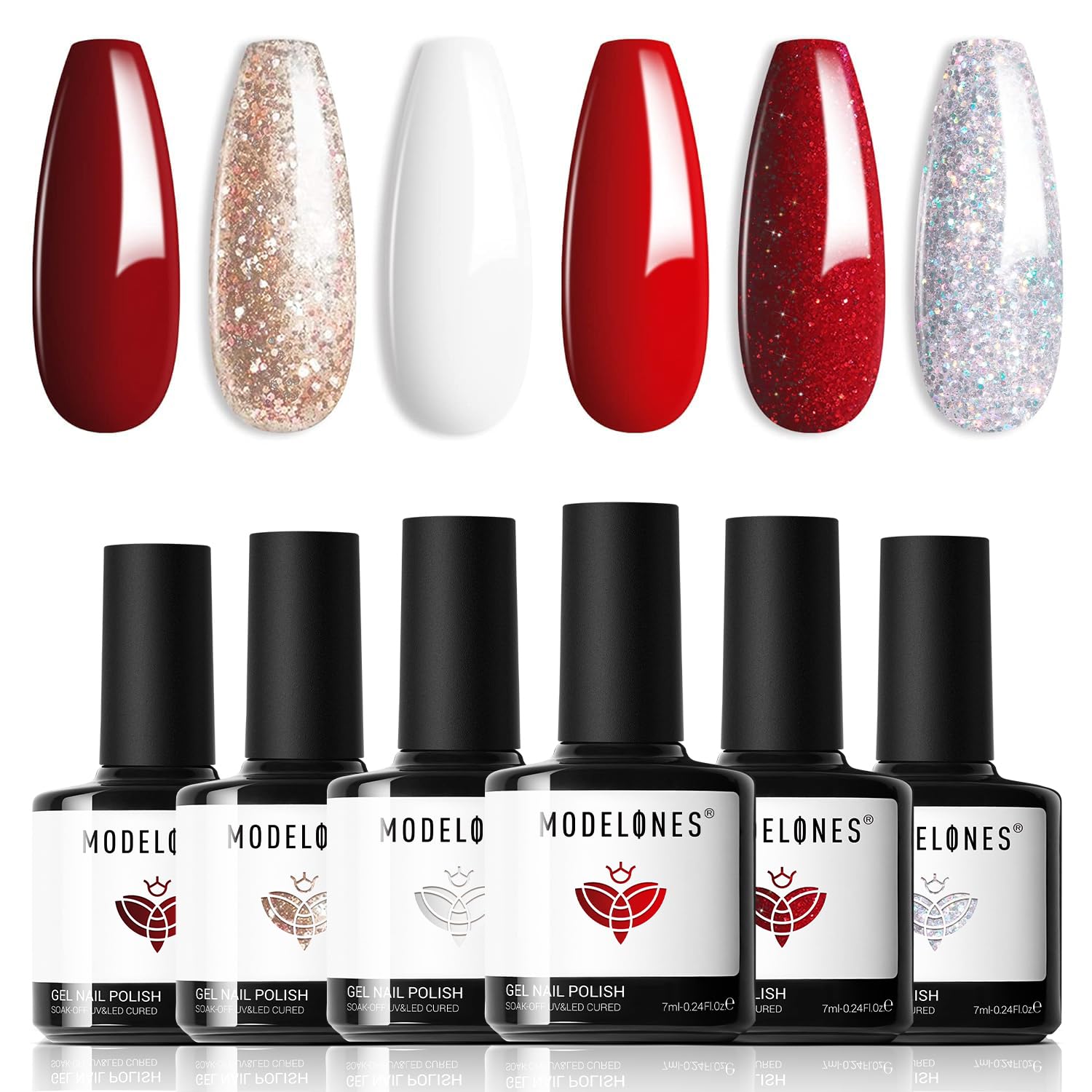 Modelones 6-color gel nail polish set showcased for at-home manicure inspiration.