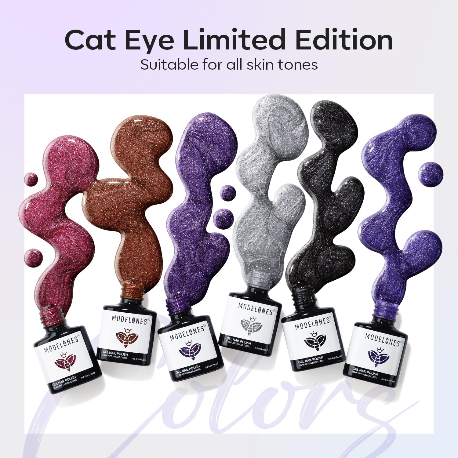 Modelones 7ml cat-eye nail polish bottle in color-rich shimmer.
