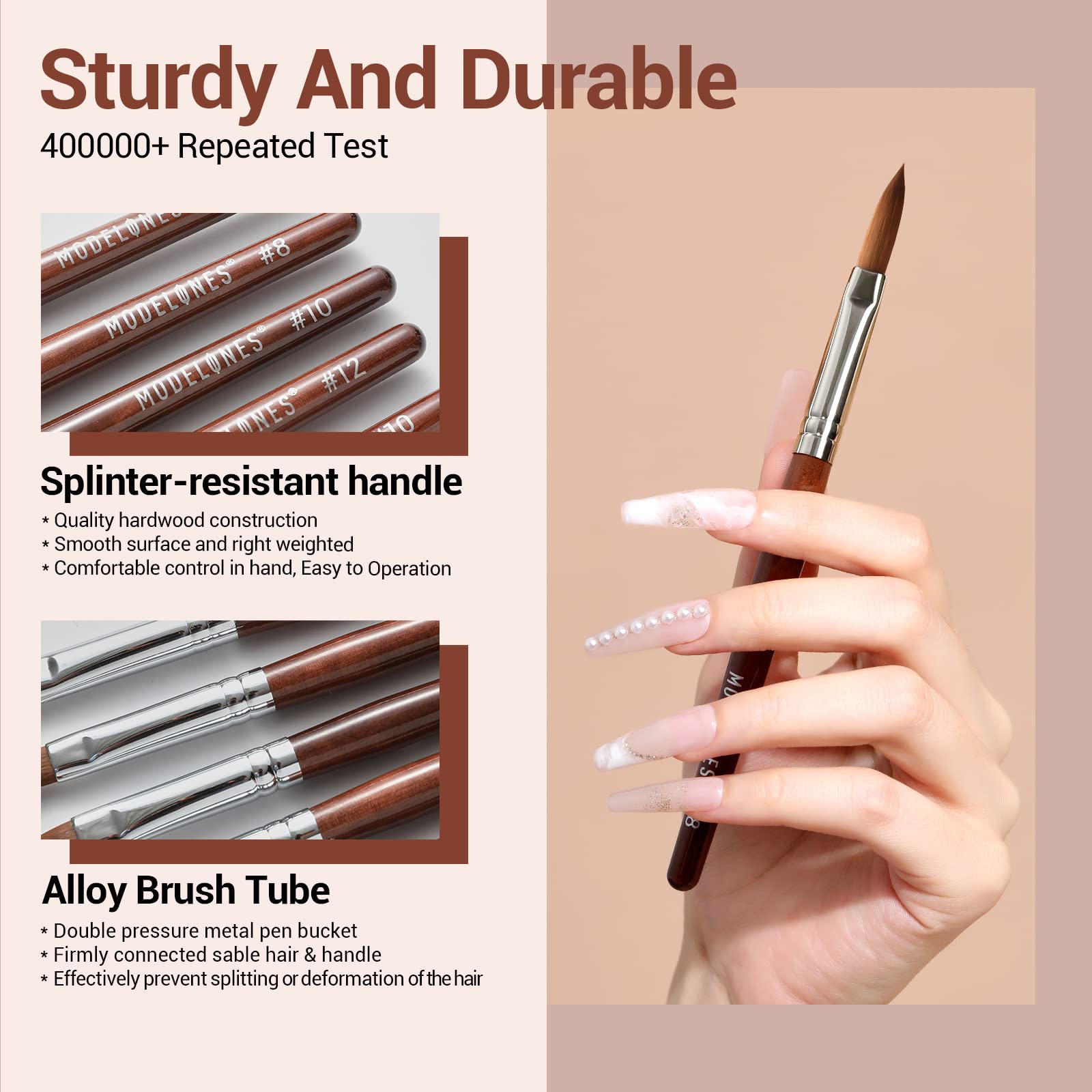 Modelones acrylic nail brush wooden handle for comfortable grip