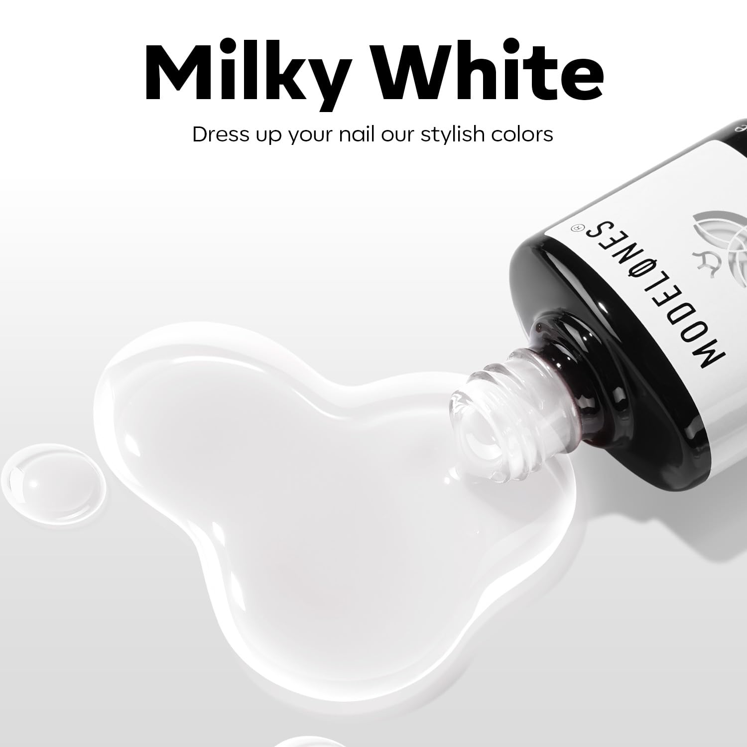 Modelones at-home manicure setup featuring Milky White jelly polish