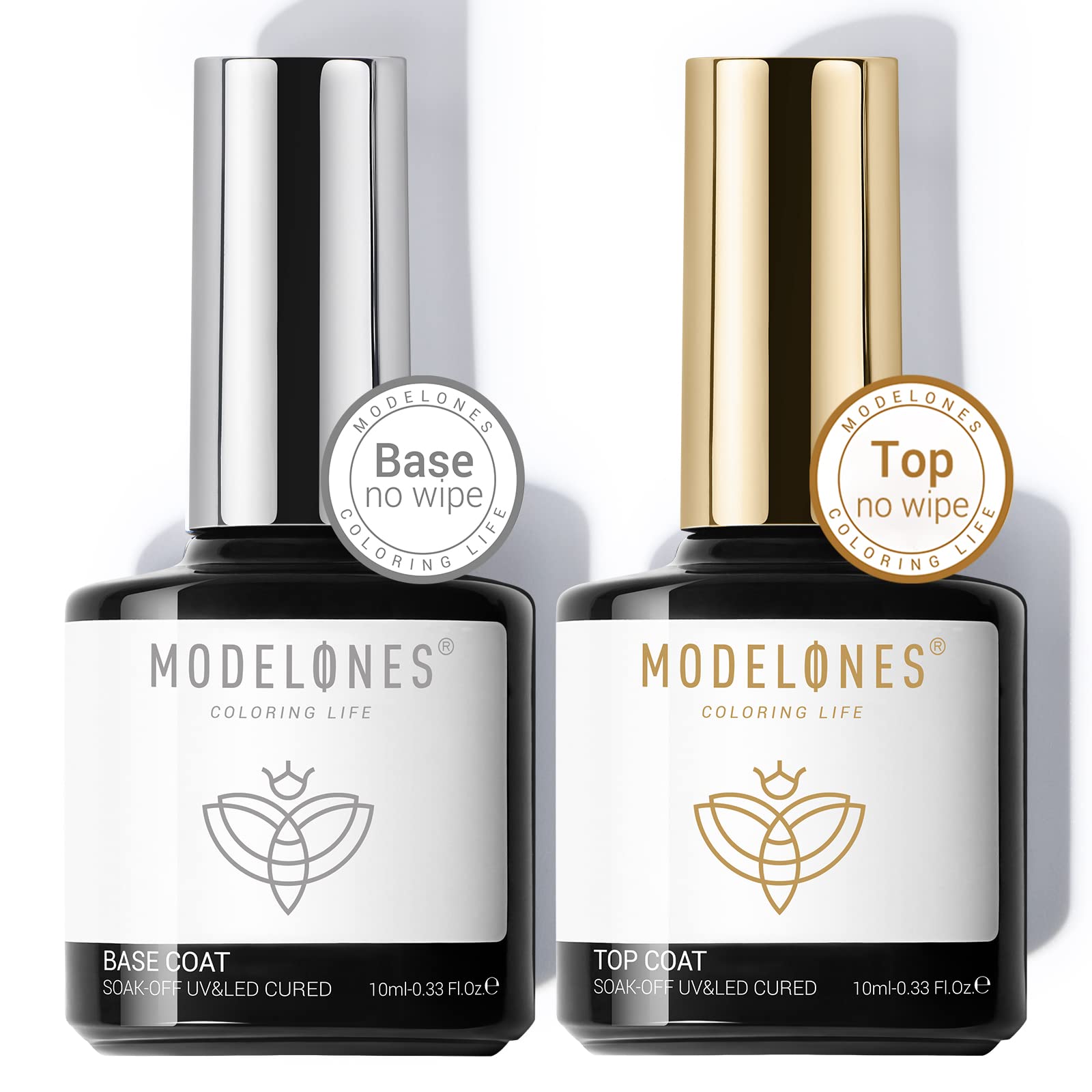 Modelones base coat clear 10ml bottle boosts adhesion for a durable manicure.