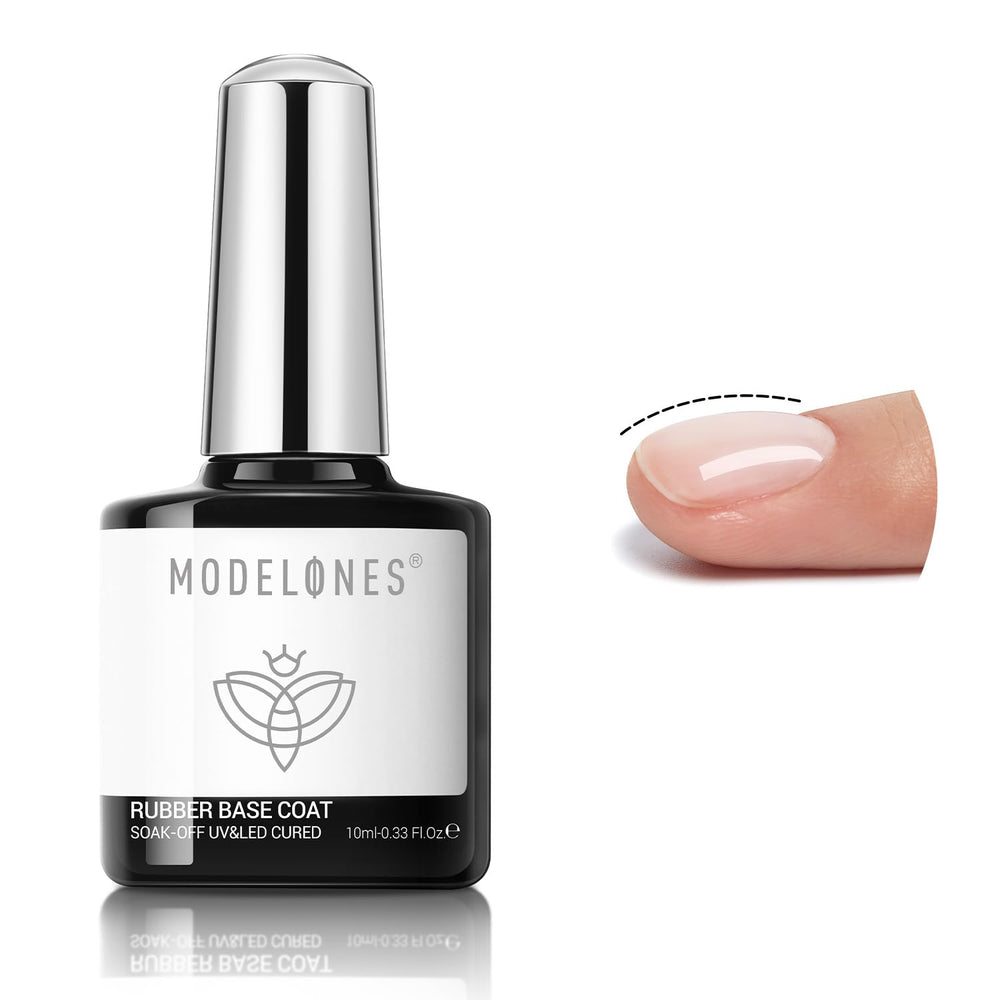 Modelones base goma claro, base flexible que protege uñas finas y mejora adherencia.