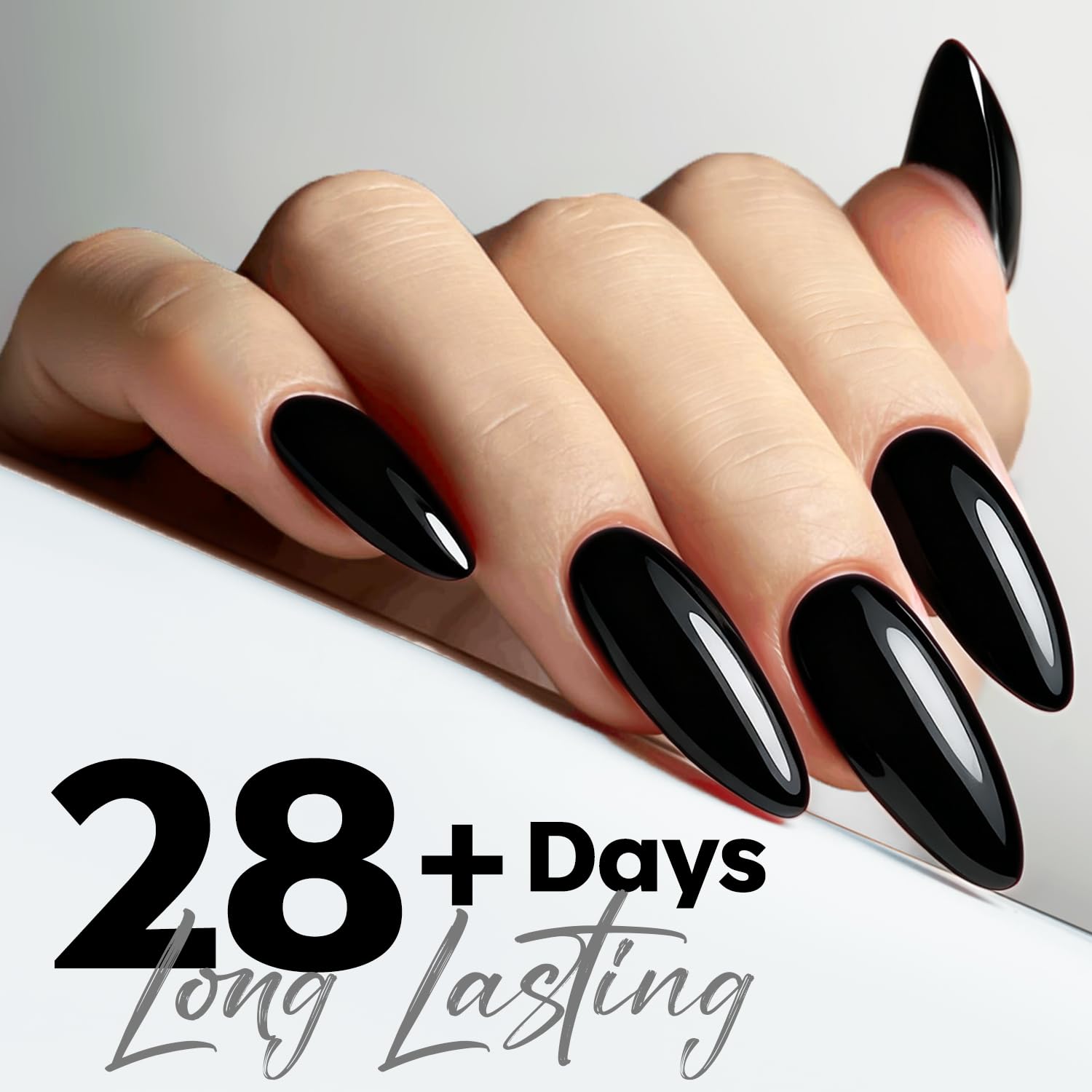 Close-up of Modelones brush applying black gel nail polish for smooth coverage