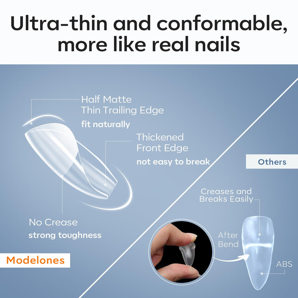 Modelones breathable durable nail tips offer lightweight extensions with natural look.