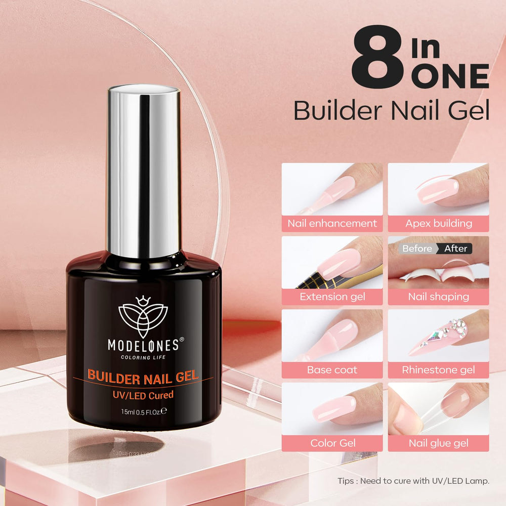 Modelones Builder Nail Gel used for apex-building and strong foundation.