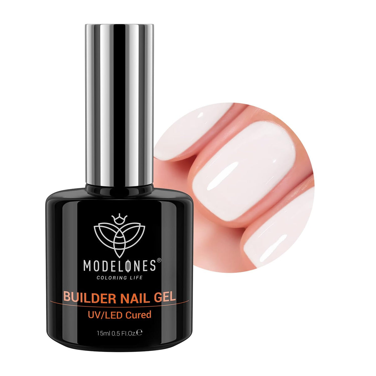 Modelones Builder Gel Blanco Lechoso para base y fortalecimiento de uñas.