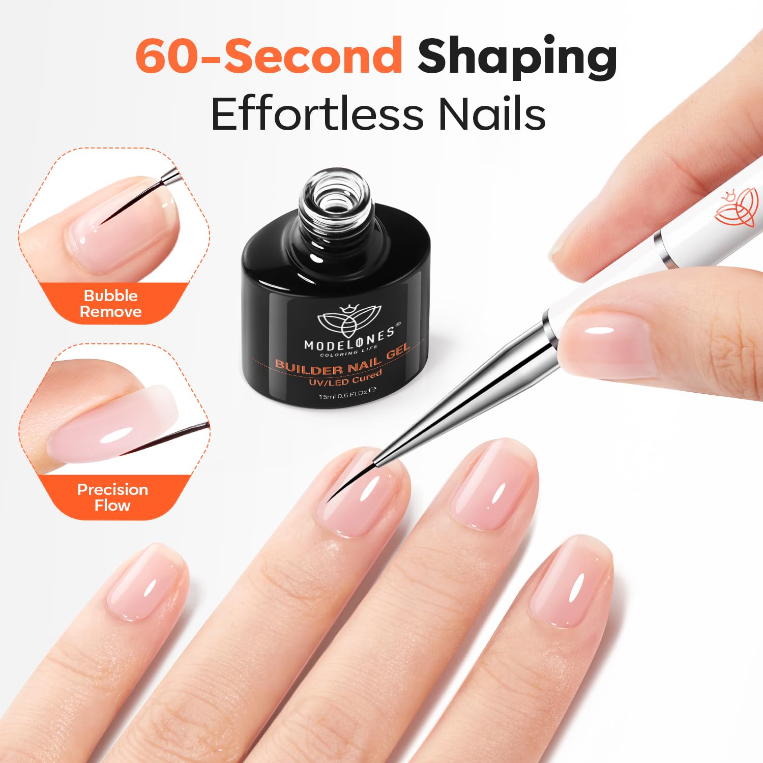 Modelones Builder Nail Gel curado con lámpara UV para un acabado duradero