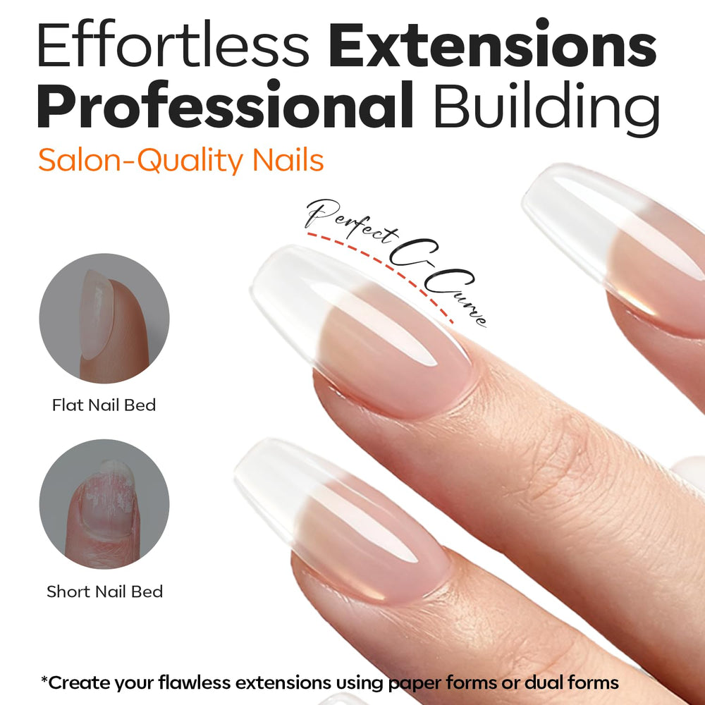 Modelones Builder Nail Gel curado con LED, brillo cristalino y adherencia confiable.