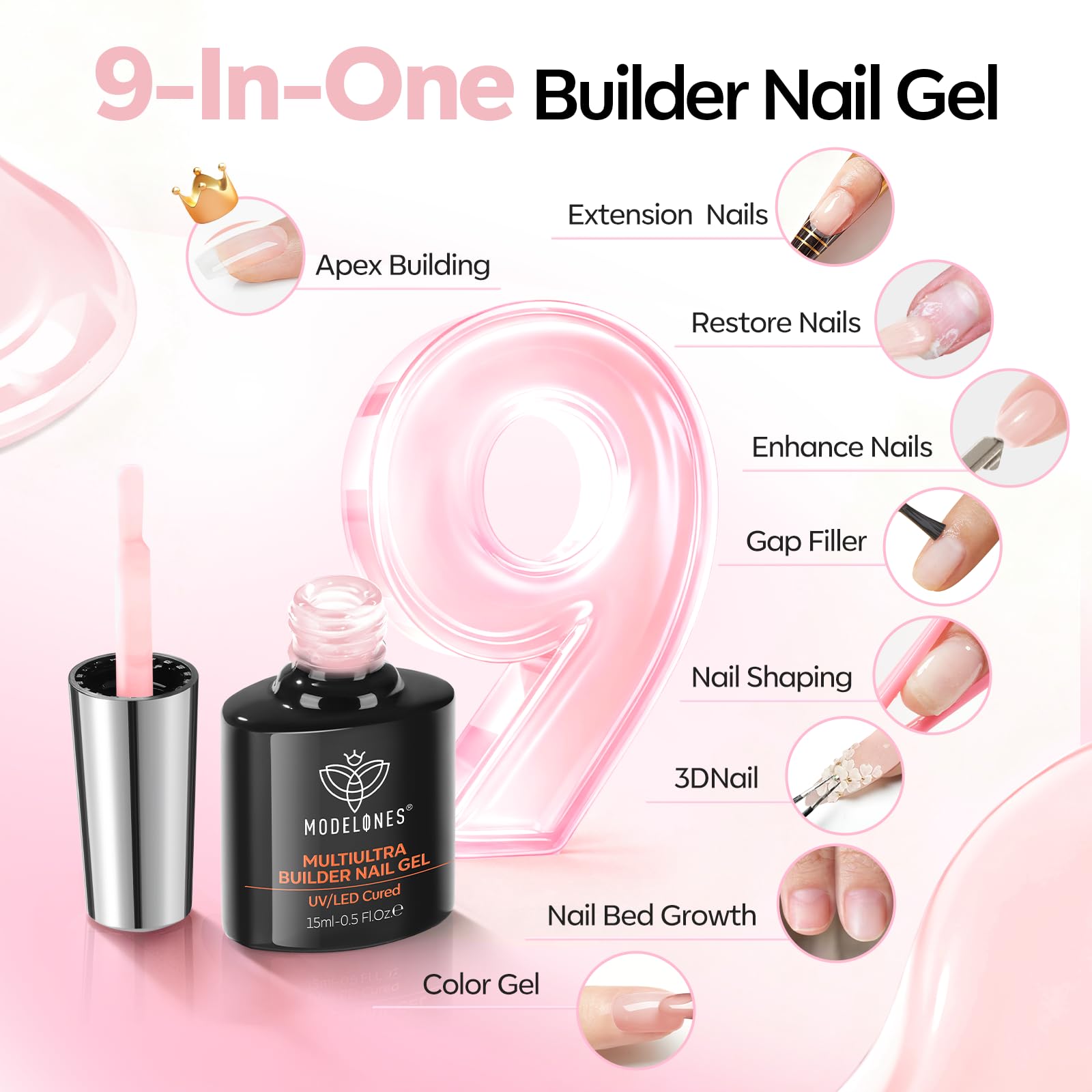 Close-up shows clean edges after applying Modelones Builder Gel.
