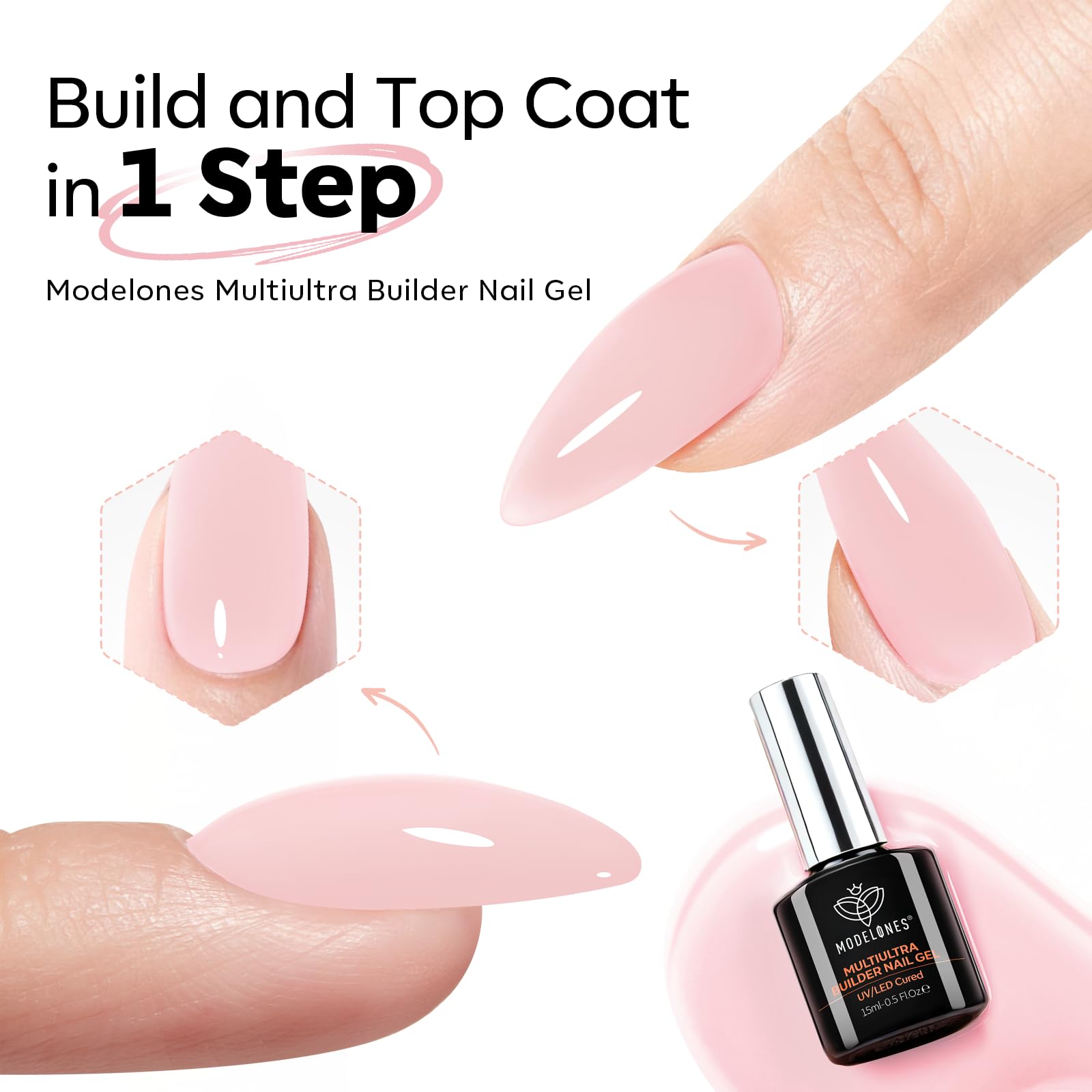 Modelones jelly nude pink gel swatch with a glossy finish.