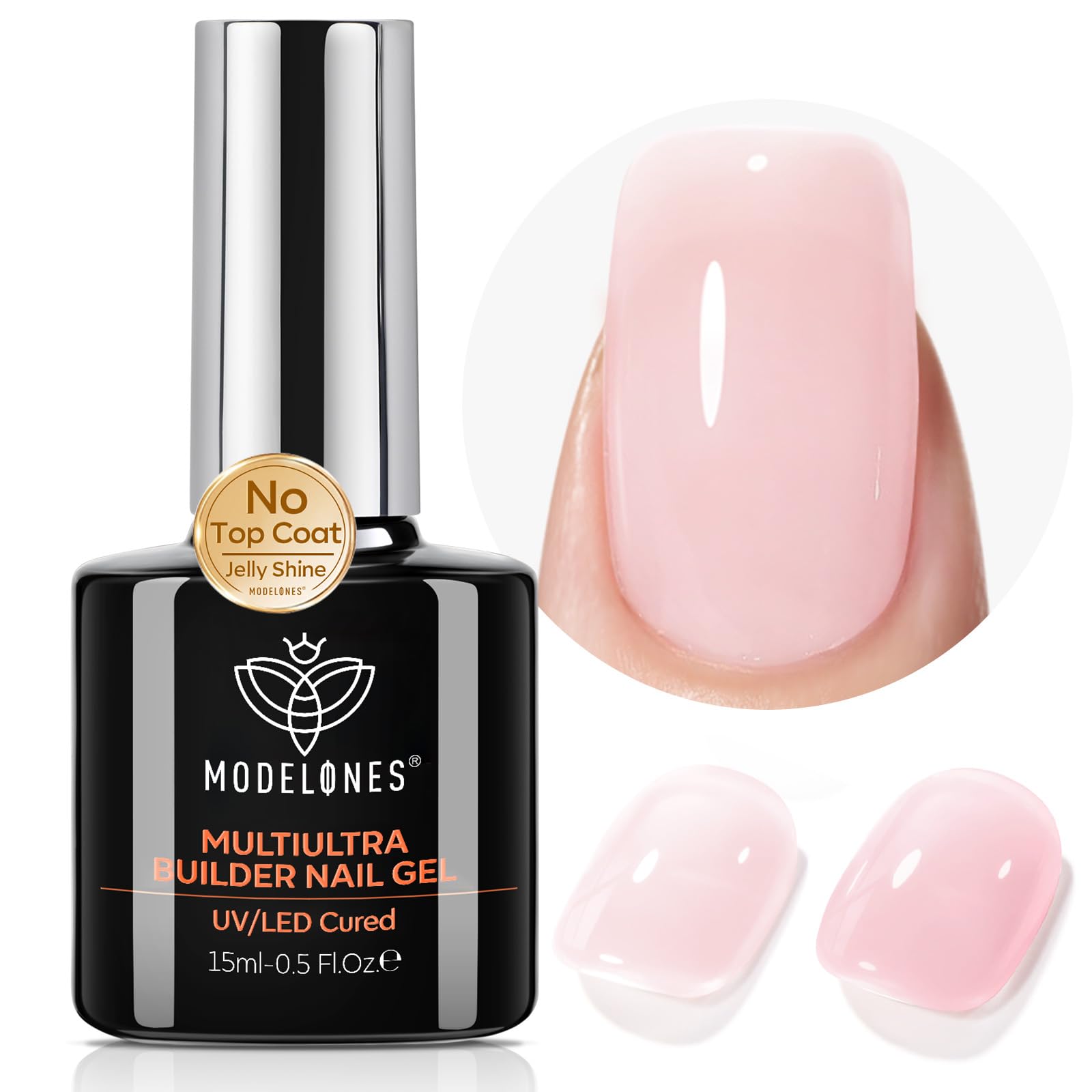 Modelones Builder Nail Gel bottle ready for no-wipe, high-gloss nude nails.