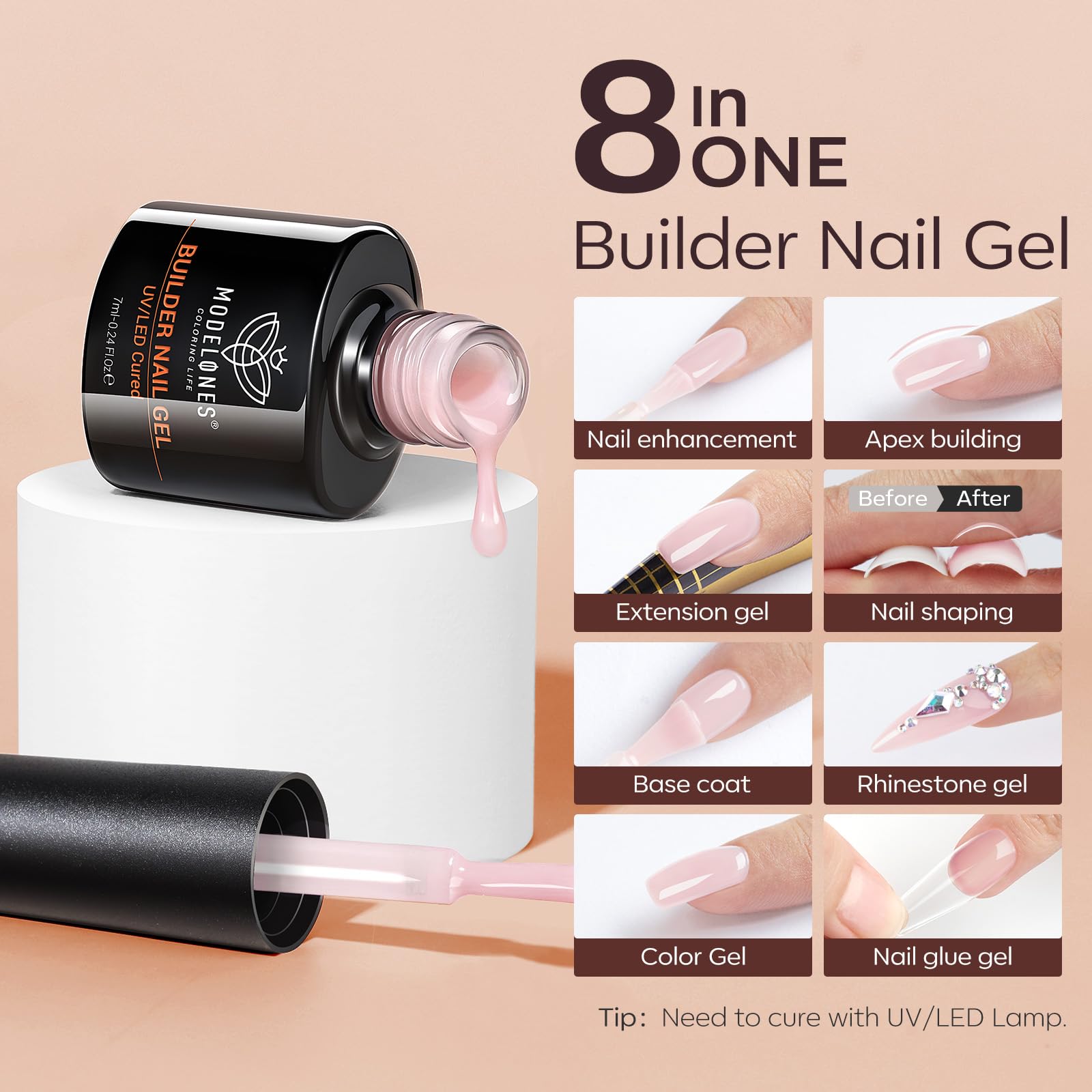 Modelones Builder Nail Gel Set: capa base y refuerzo con adhesión