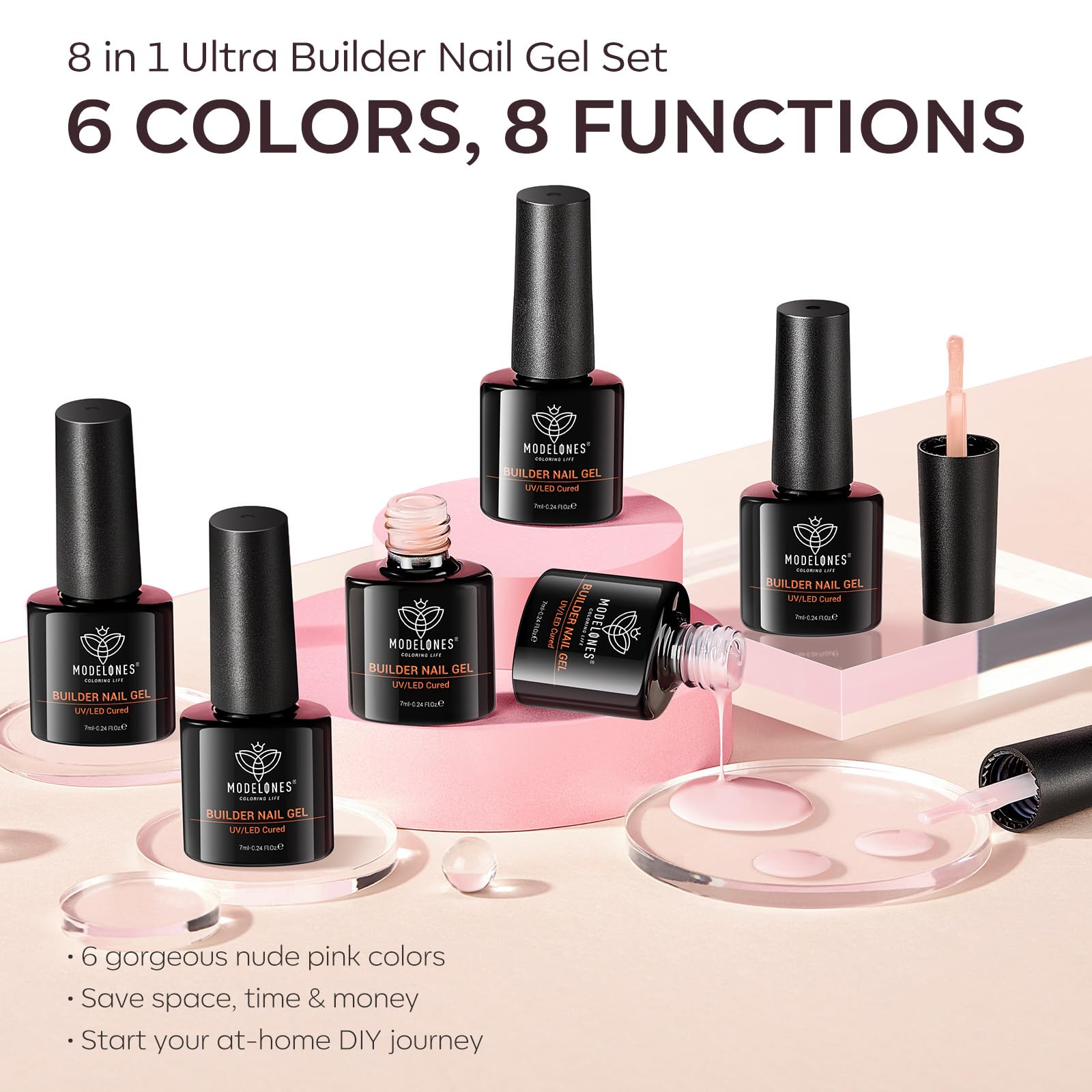 Modelones Builder Nail Gel Set: sin burbujas y acabado estable