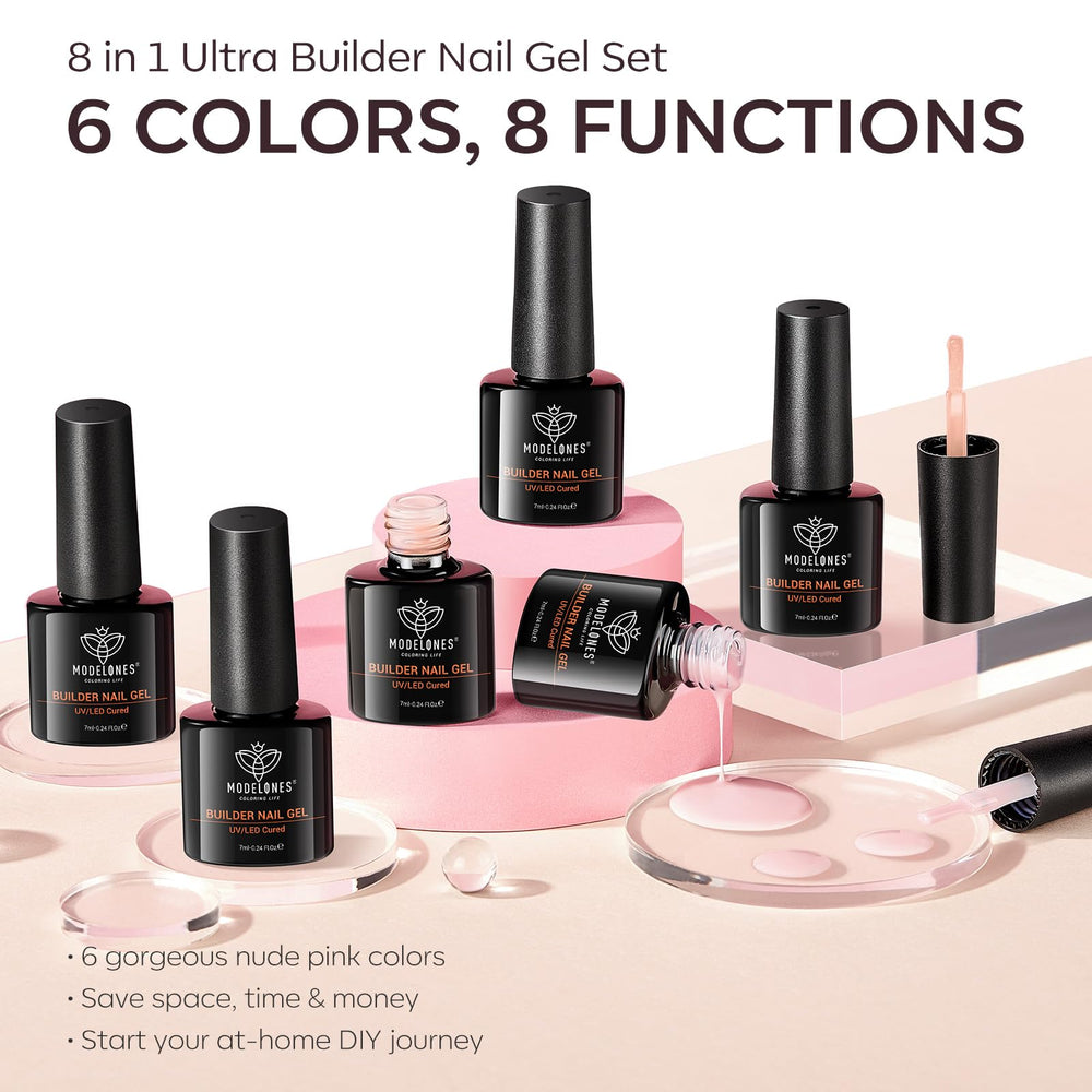 Modelones Builder Nail Gel Set: sin burbujas y acabado estable