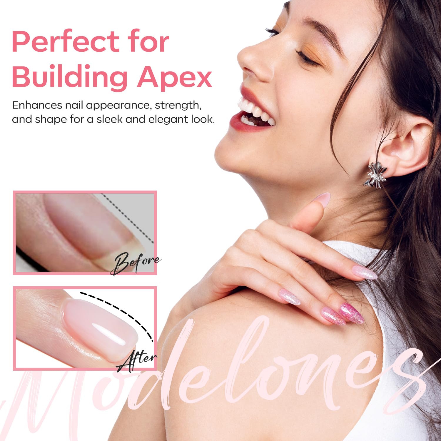 Modelones Builder Rubber Base Gel nail swatch with natural finish