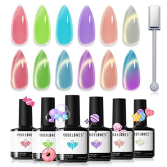 Modelones Cat Eye Gel Nail Polish Kit with 6 jelly colors for vibrant manicure ideas.