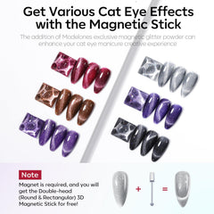 Modelones cat-eye glassy polish swatches show shimmering color shifts.
