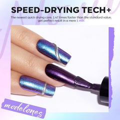 Esmaltes holográficos con efecto invernal para uñas brillantes.