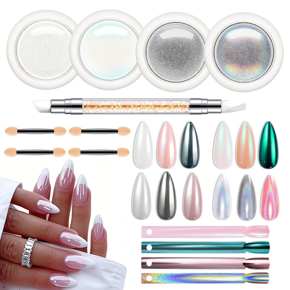 Modelones laser silver chrome powder jar for a high-shine finish.
