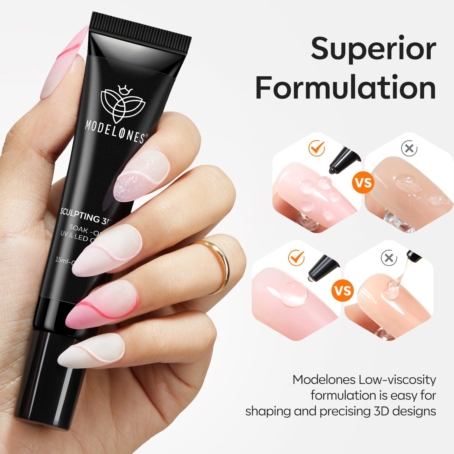 Modelones chrome powder application with 3D gel for shimmering effects