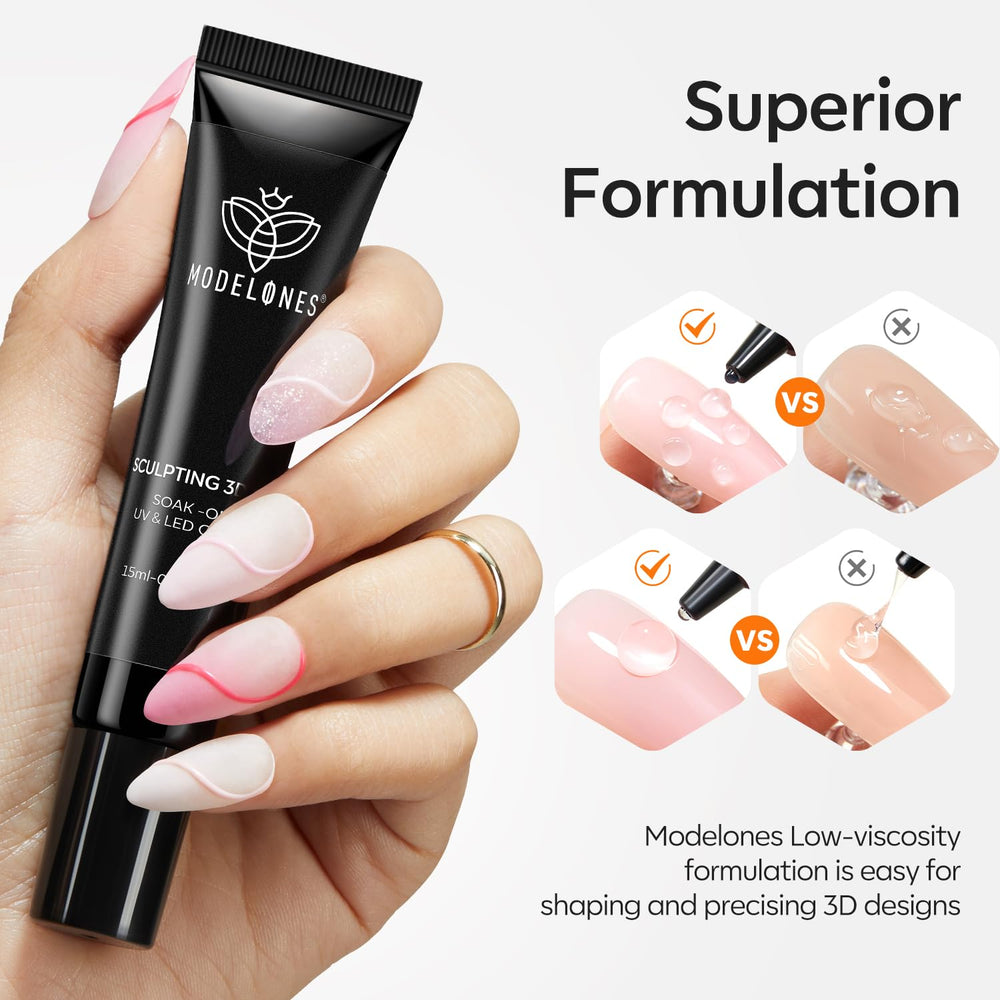 Modelones chrome powder application with 3D gel for shimmering effects