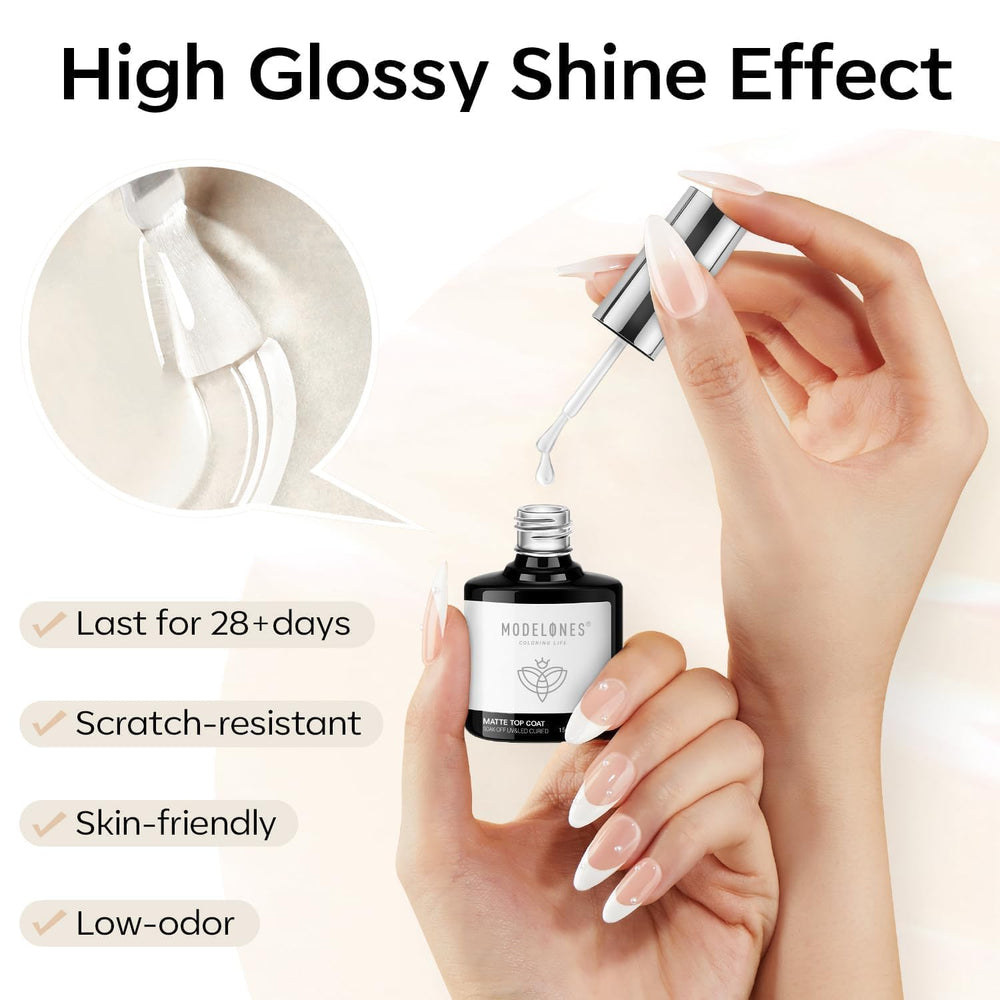 Modelones chrome-proof matte top coat highlights chrome designs with protection.