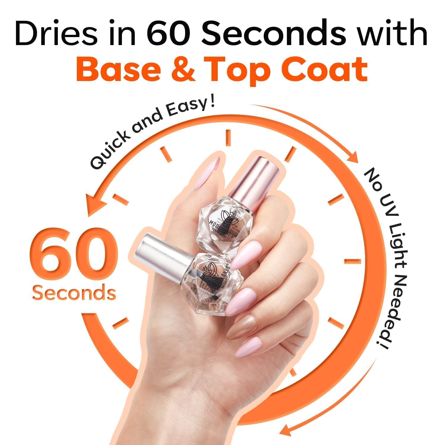 Modelones clear base coat applying evenly to protect nails.